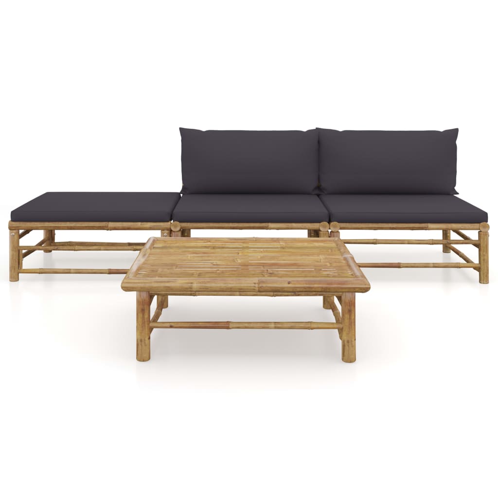 4-delige Loungeset met donkergrijze kussens bamboe is nu te koop bij PeponiXL, paradijselijk wonen!