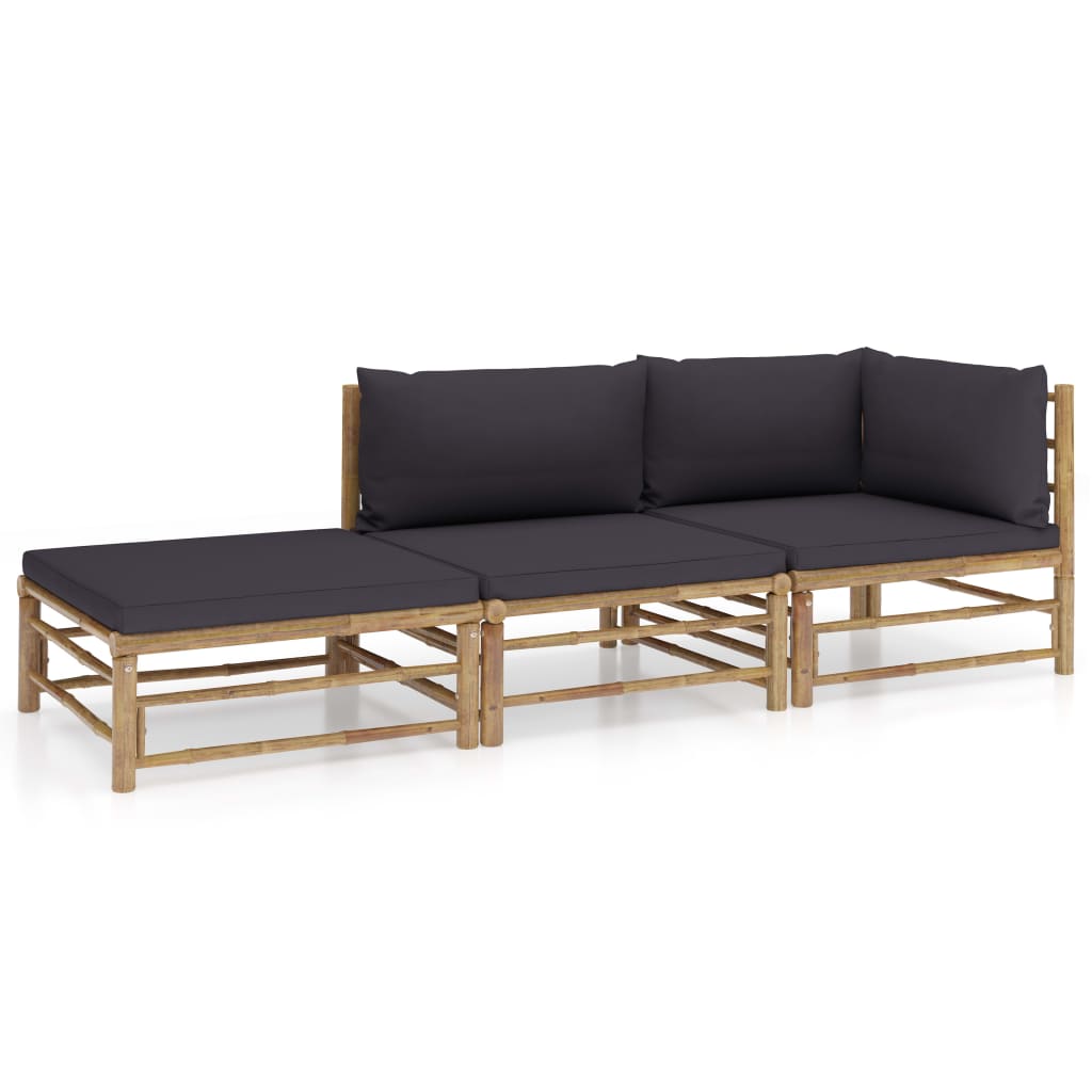 3-delige Loungeset met donkergrijze kussens bamboe is nu te koop bij PeponiXL, paradijselijk wonen!