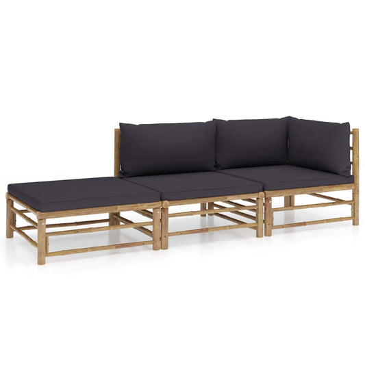 3-delige Loungeset met donkergrijze kussens bamboe is nu te koop bij PeponiXL, paradijselijk wonen!