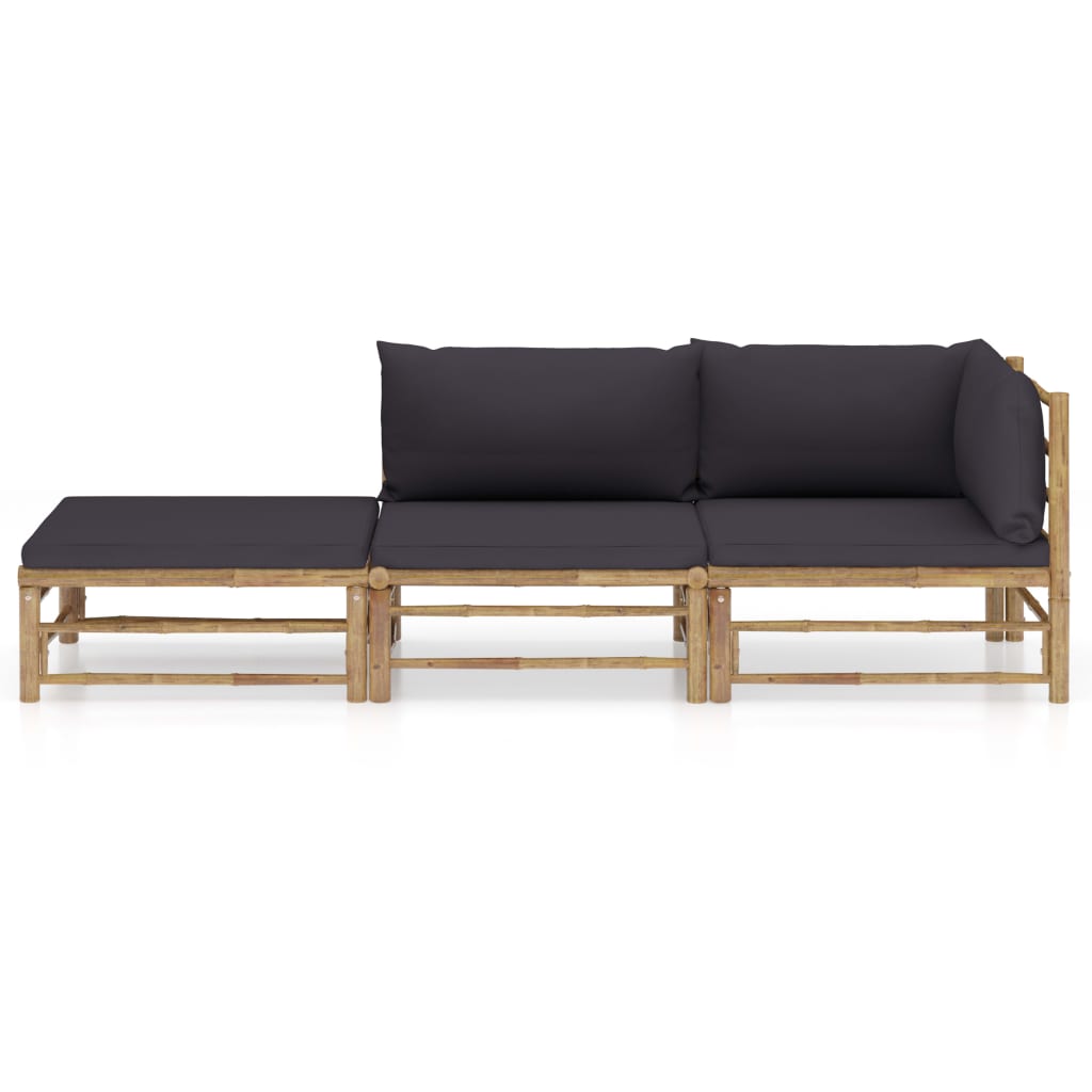3-delige Loungeset met donkergrijze kussens bamboe is nu te koop bij PeponiXL, paradijselijk wonen!
