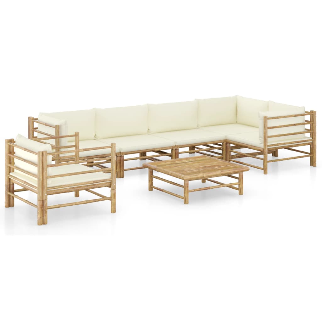 7-delige Loungeset met crèmewitte kussens bamboe is nu te koop bij PeponiXL, paradijselijk wonen!