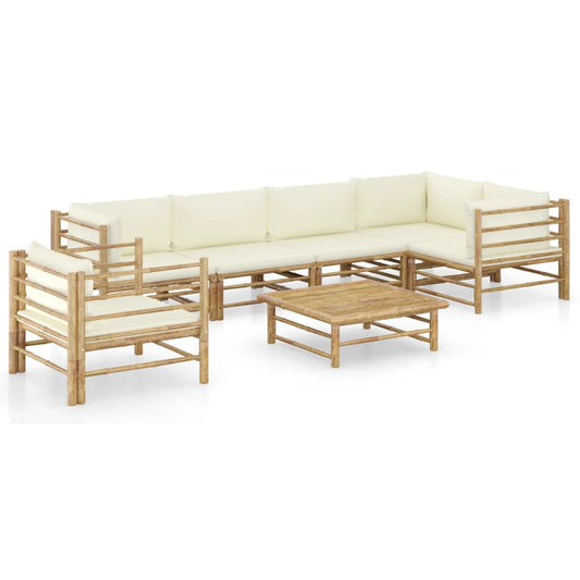 7-delige Loungeset met crèmewitte kussens bamboe is nu te koop bij PeponiXL, paradijselijk wonen!