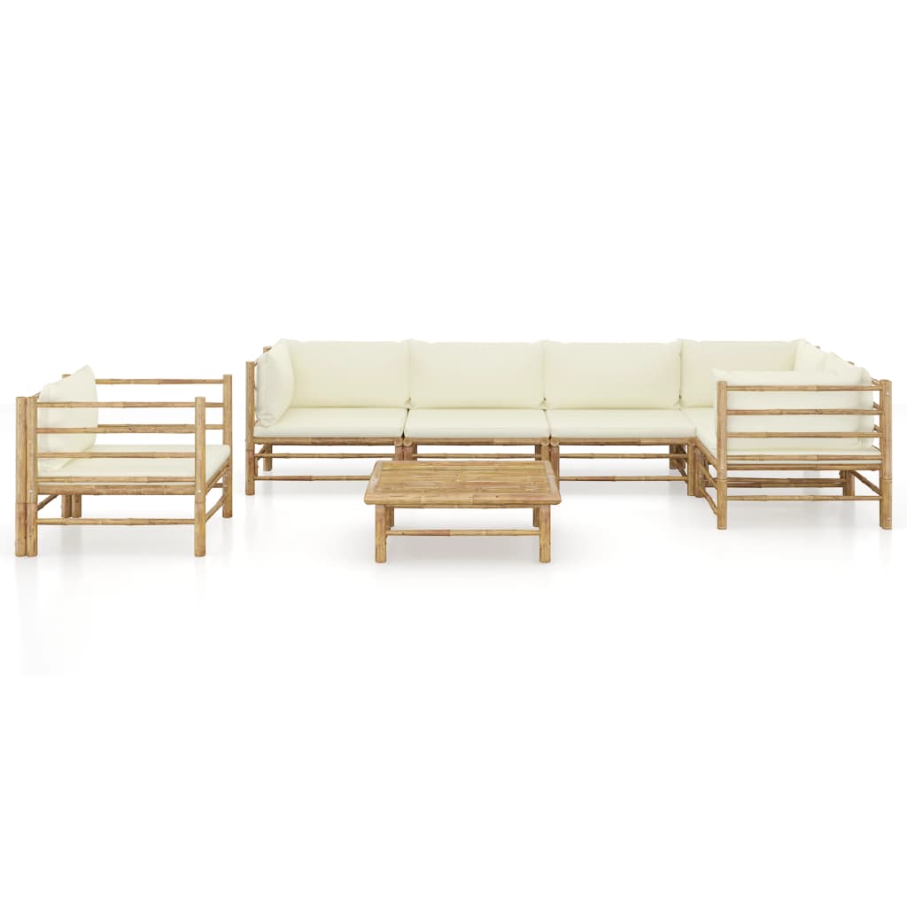 7-delige Loungeset met crèmewitte kussens bamboe is nu te koop bij PeponiXL, paradijselijk wonen!