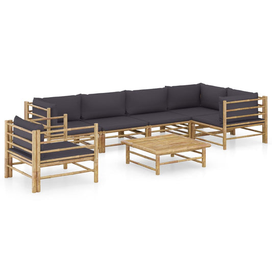 7-delige Loungeset met donkergrijze kussens bamboe is nu te koop bij PeponiXL, paradijselijk wonen!