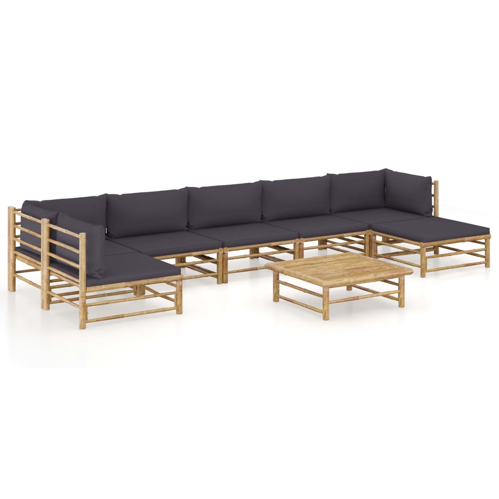 8-delige Loungeset met donkergrijze kussens bamboe is nu te koop bij PeponiXL, paradijselijk wonen!