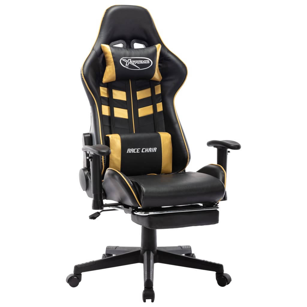 Gamestoel met voetensteun kunstleer zwart en goudkleurig is nu te koop bij PeponiXL, paradijselijk wonen!