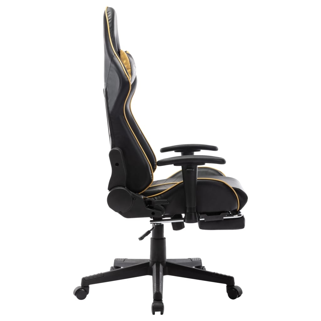 Gamestoel met voetensteun kunstleer zwart en goudkleurig is nu te koop bij PeponiXL, paradijselijk wonen!