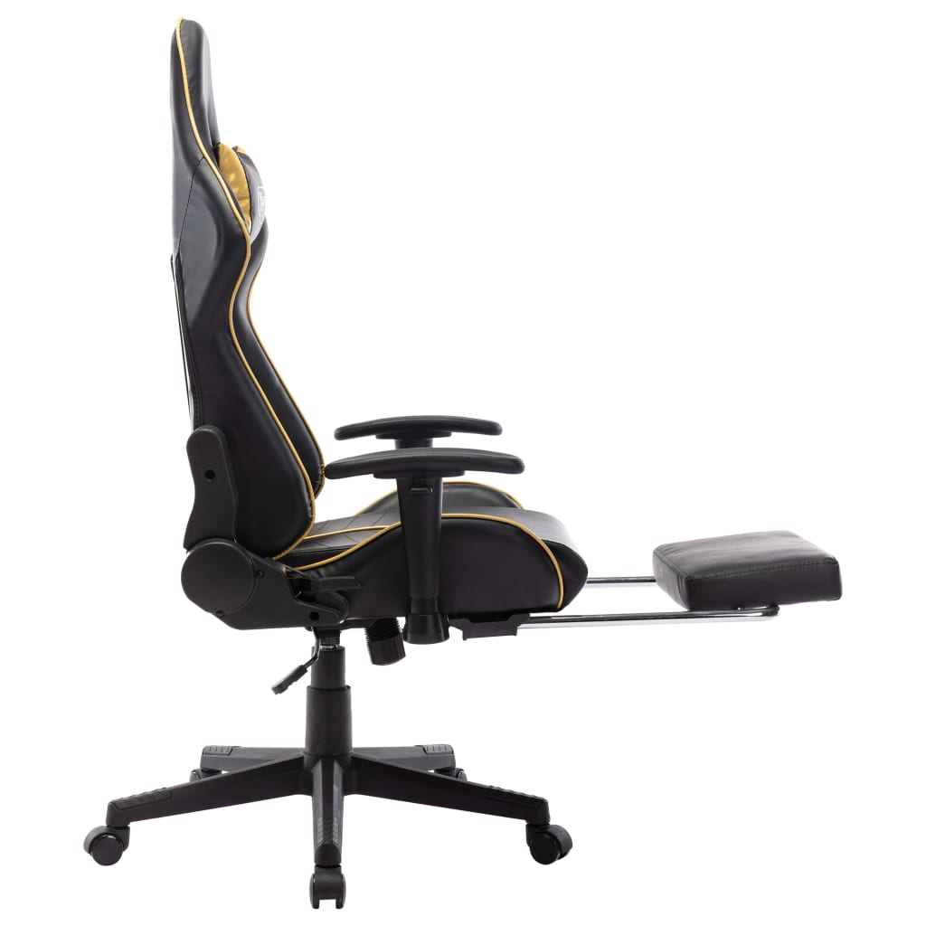 Gamestoel met voetensteun kunstleer zwart en goudkleurig is nu te koop bij PeponiXL, paradijselijk wonen!
