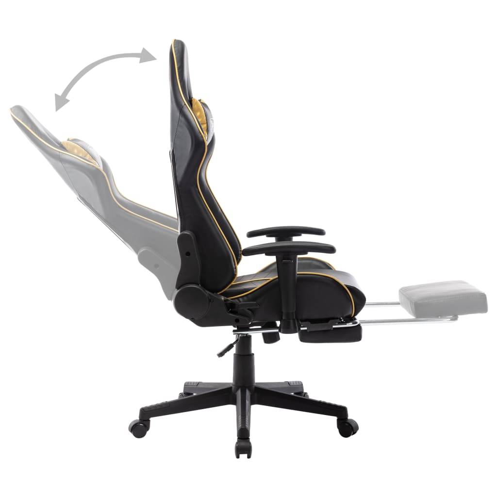 Gamestoel met voetensteun kunstleer zwart en goudkleurig is nu te koop bij PeponiXL, paradijselijk wonen!