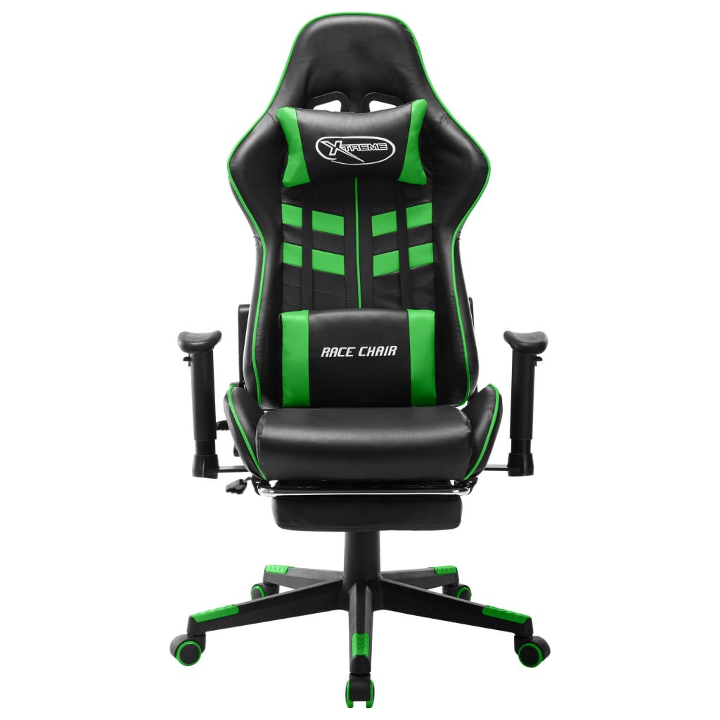 Gamestoel met voetensteun kunstleer zwart en groen is nu te koop bij PeponiXL, paradijselijk wonen!