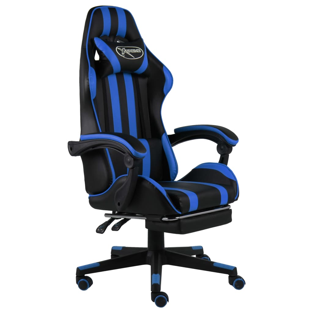 Racestoel met voetensteun kunstleer zwart en blauw is nu te koop bij PeponiXL, paradijselijk wonen!