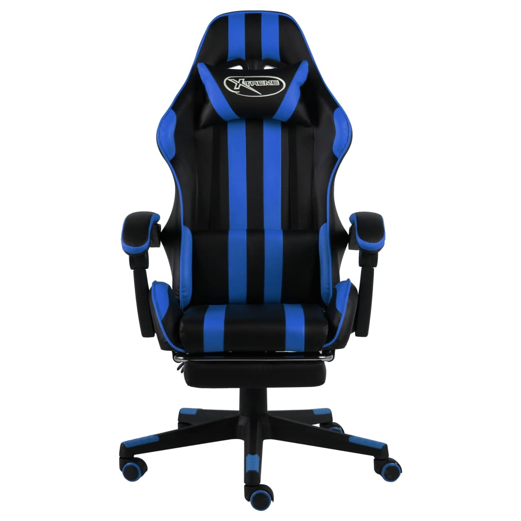 Racestoel met voetensteun kunstleer zwart en blauw is nu te koop bij PeponiXL, paradijselijk wonen!
