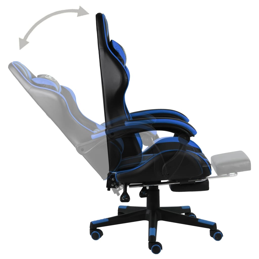 Racestoel met voetensteun kunstleer zwart en blauw is nu te koop bij PeponiXL, paradijselijk wonen!