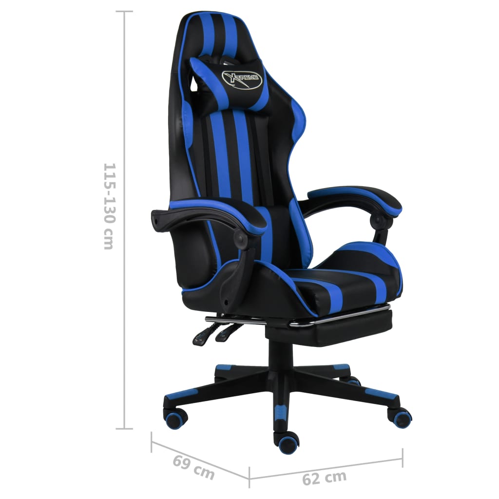 Racestoel met voetensteun kunstleer zwart en blauw is nu te koop bij PeponiXL, paradijselijk wonen!