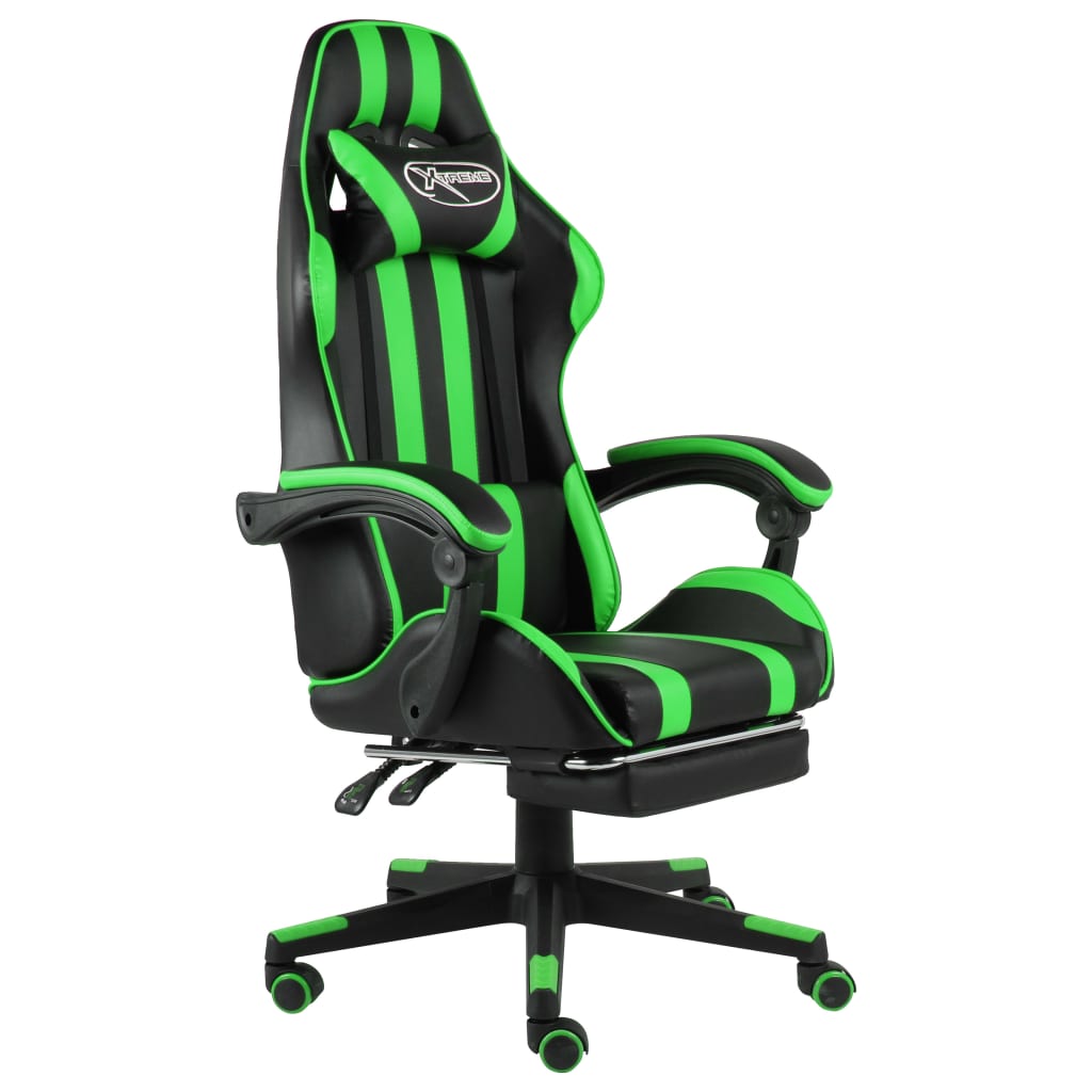 Racestoel met voetensteun kunstleer zwart en groen is nu te koop bij PeponiXL, paradijselijk wonen!