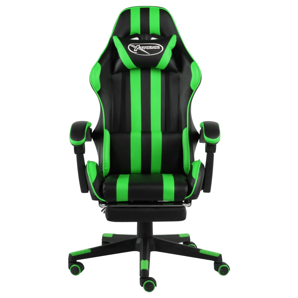 Racestoel met voetensteun kunstleer zwart en groen is nu te koop bij PeponiXL, paradijselijk wonen!