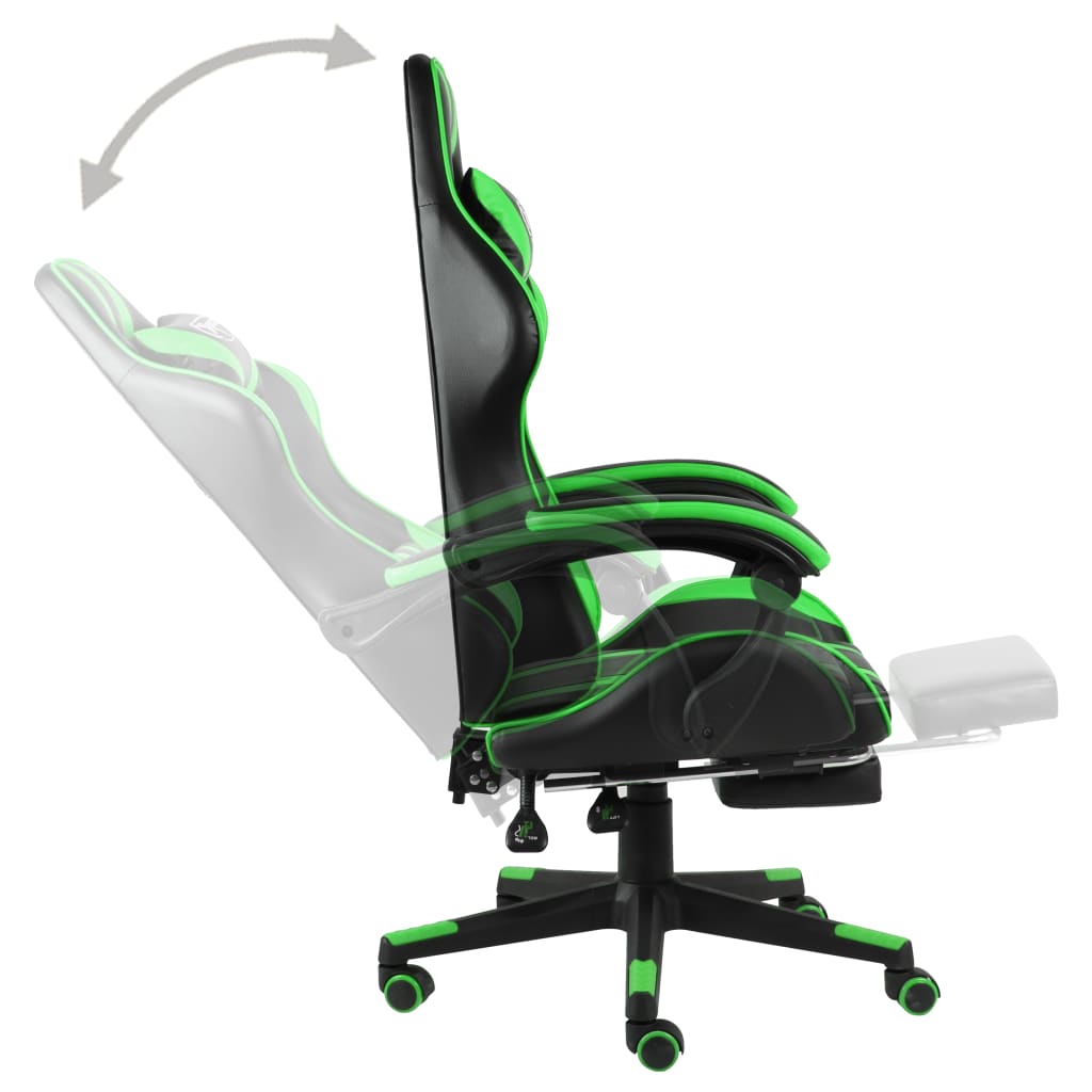 Racestoel met voetensteun kunstleer zwart en groen is nu te koop bij PeponiXL, paradijselijk wonen!