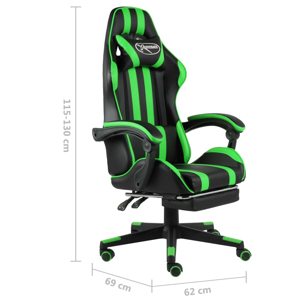 Racestoel met voetensteun kunstleer zwart en groen is nu te koop bij PeponiXL, paradijselijk wonen!