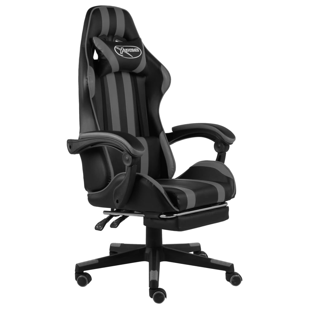 Racestoel met voetensteun kunstleer zwart en grijs is nu te koop bij PeponiXL, paradijselijk wonen!