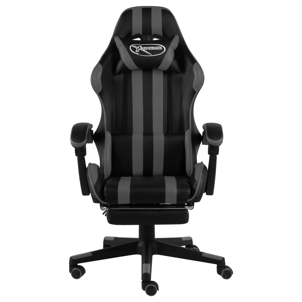 Racestoel met voetensteun kunstleer zwart en grijs is nu te koop bij PeponiXL, paradijselijk wonen!