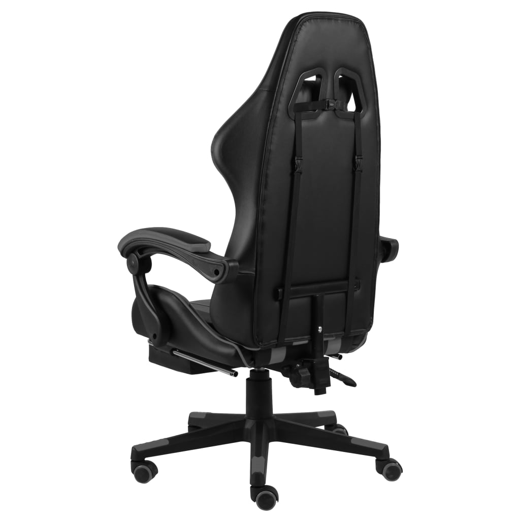 Racestoel met voetensteun kunstleer zwart en grijs is nu te koop bij PeponiXL, paradijselijk wonen!