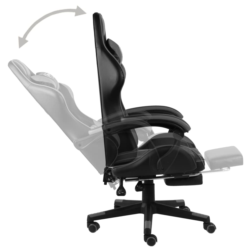 Racestoel met voetensteun kunstleer zwart en grijs is nu te koop bij PeponiXL, paradijselijk wonen!