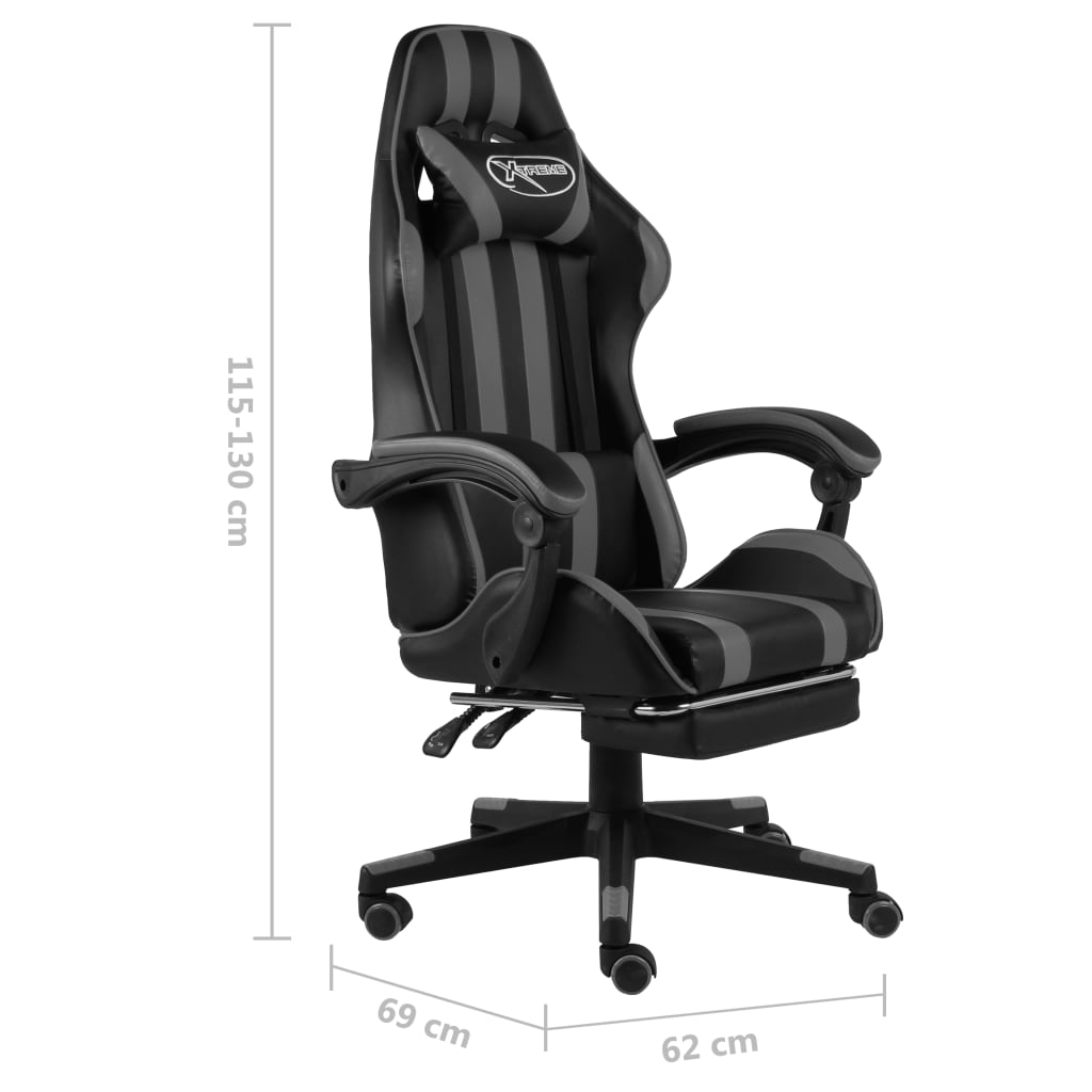 Racestoel met voetensteun kunstleer zwart en grijs is nu te koop bij PeponiXL, paradijselijk wonen!