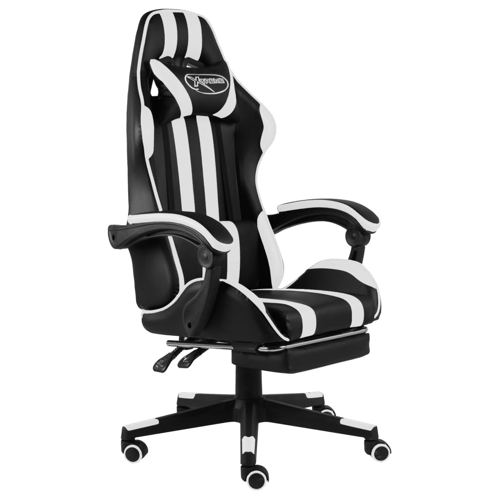 Racestoel met voetensteun kunstleer zwart en wit is nu te koop bij PeponiXL, paradijselijk wonen!