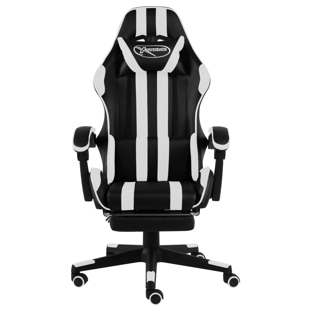 Racestoel met voetensteun kunstleer zwart en wit is nu te koop bij PeponiXL, paradijselijk wonen!