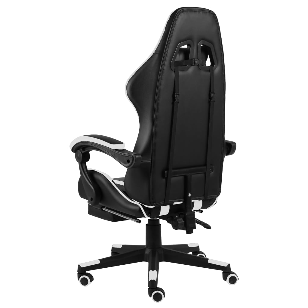 Racestoel met voetensteun kunstleer zwart en wit is nu te koop bij PeponiXL, paradijselijk wonen!