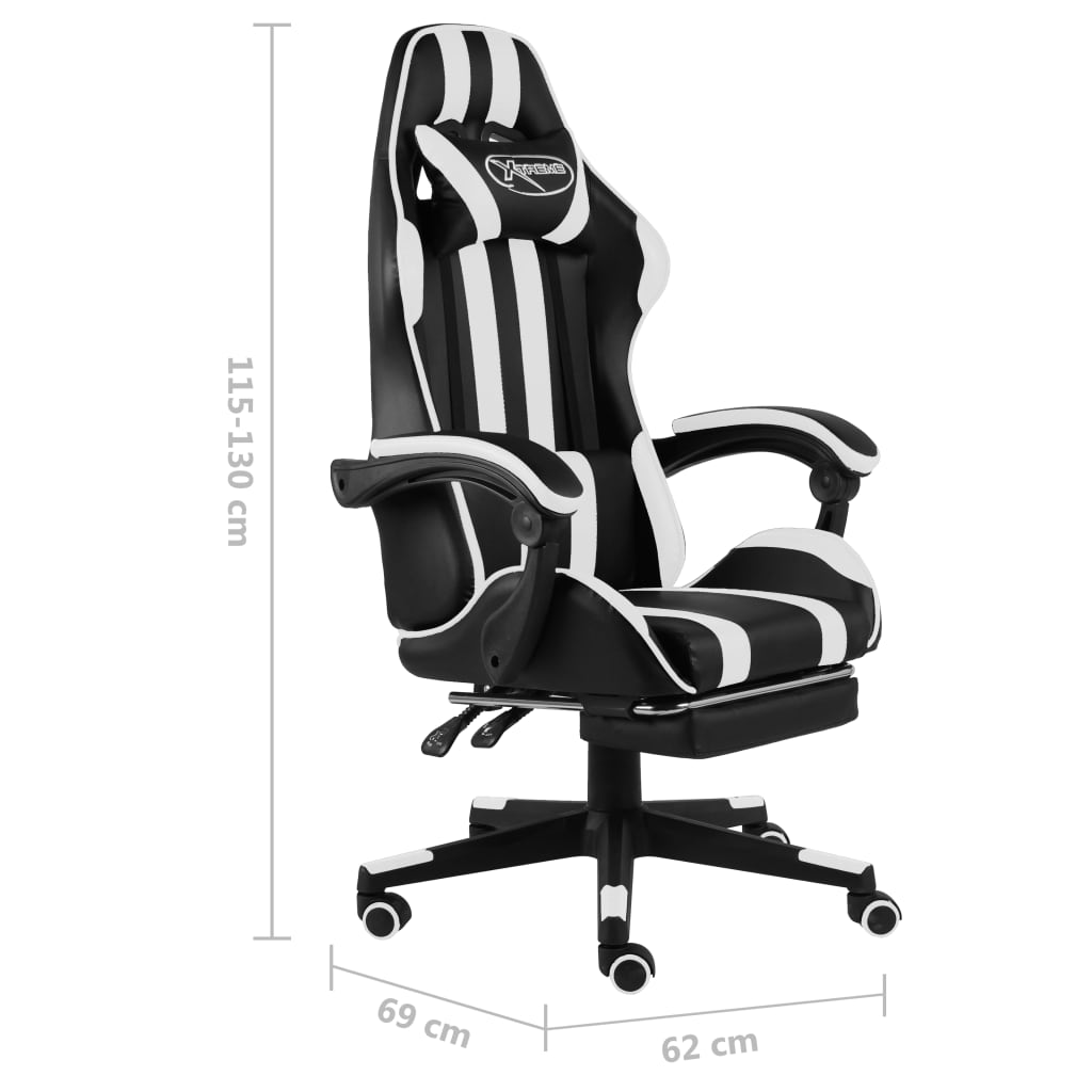 Racestoel met voetensteun kunstleer zwart en wit is nu te koop bij PeponiXL, paradijselijk wonen!