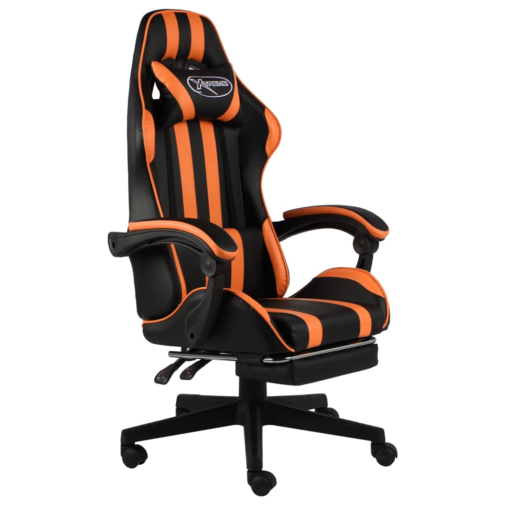 Racestoel met voetensteun kunstleer zwart en oranje is nu te koop bij PeponiXL, paradijselijk wonen!