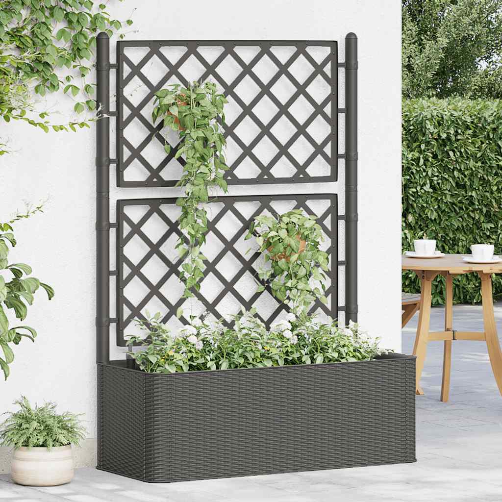 Plantenbak hoog met latwerk en zelfbewateringssysteem antraciet is nu te koop bij PeponiXL, paradijselijk wonen!