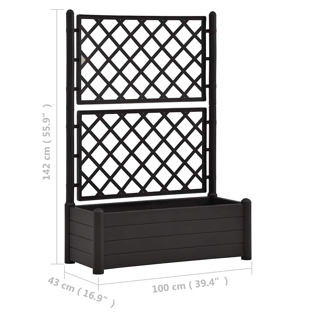 Plantenbak met latwerk 100x43x142 cm PP antraciet is nu te koop bij PeponiXL, paradijselijk wonen!