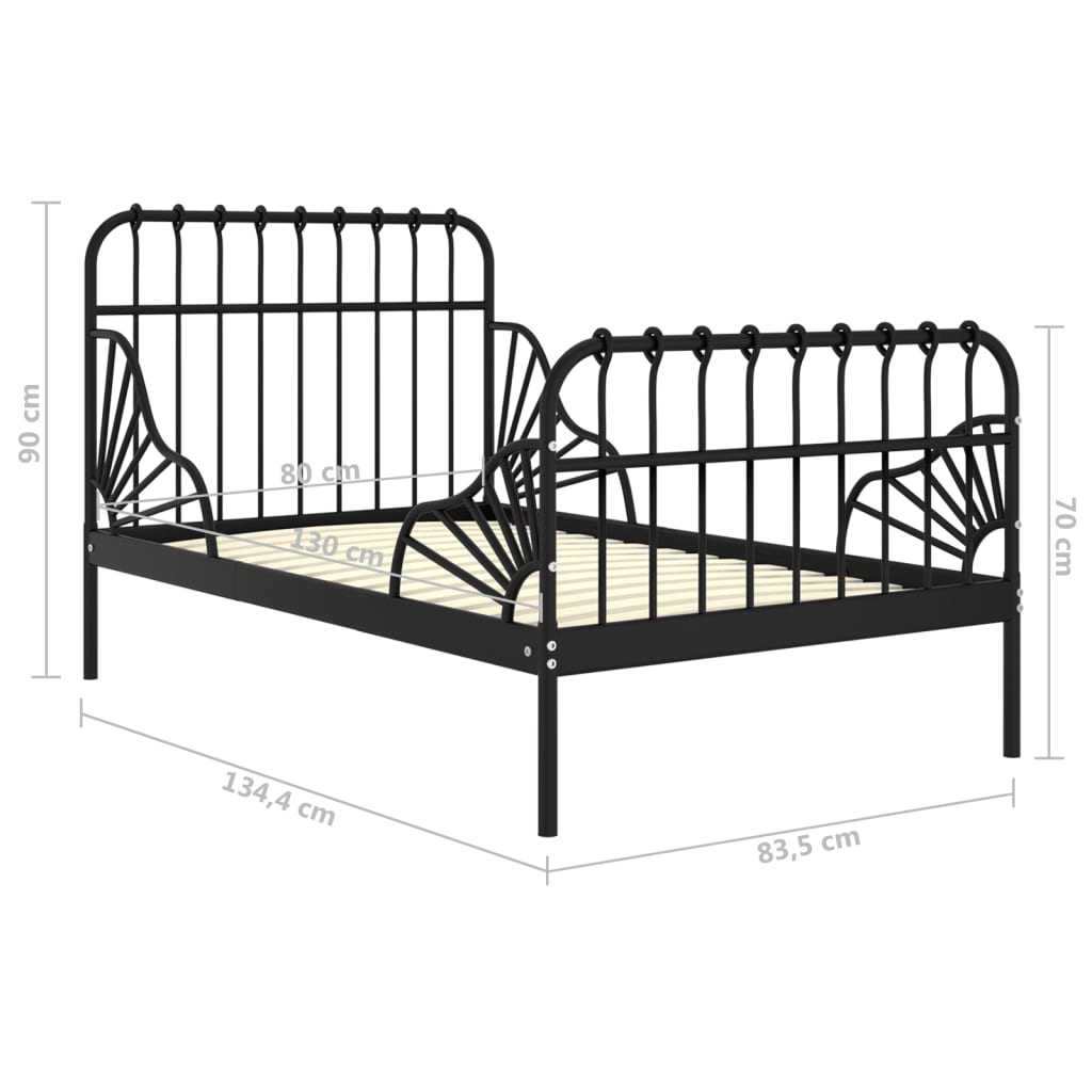 Bedframe verlengbaar metaal zwart 80x130/200 cm is nu te koop bij PeponiXL, paradijselijk wonen!