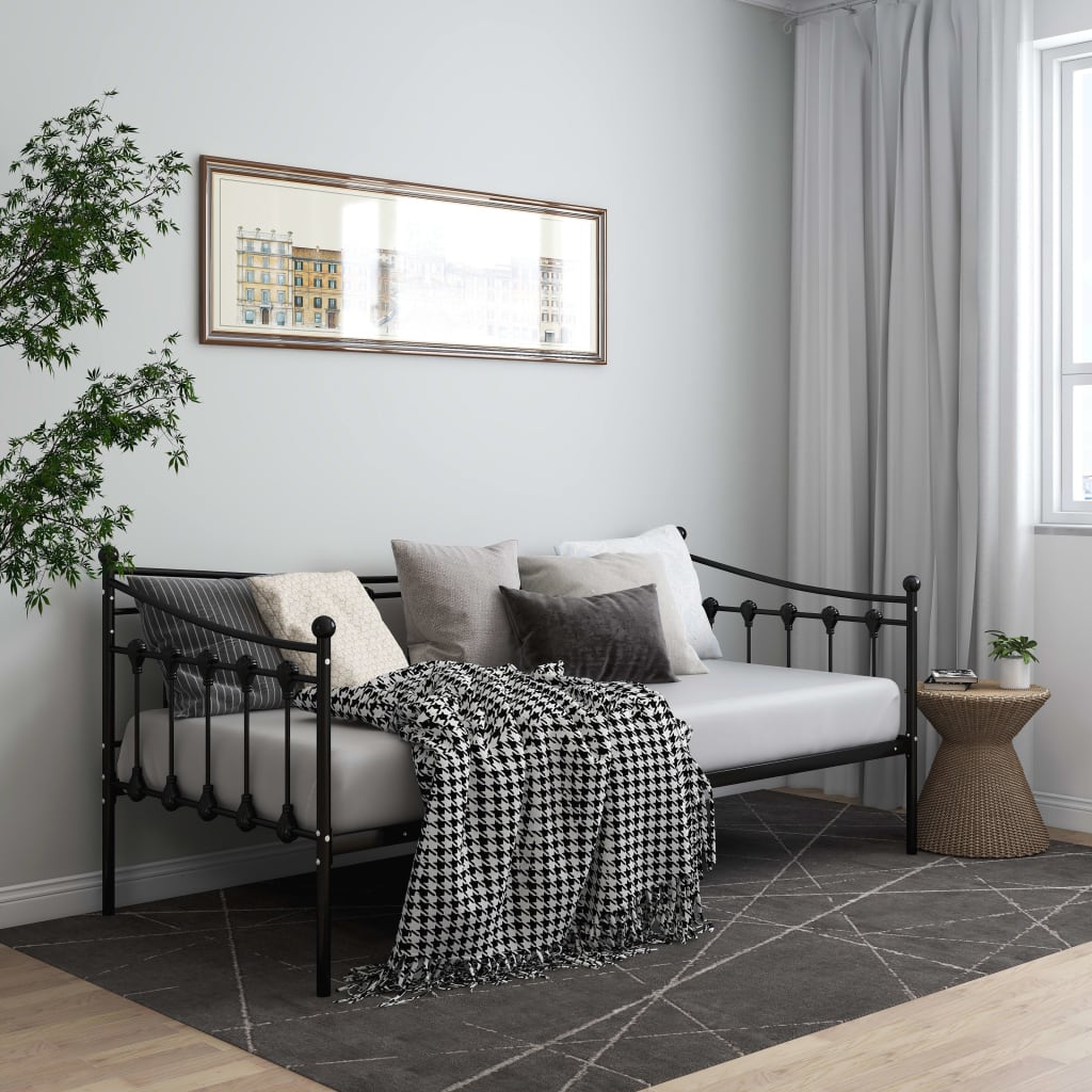 Slaapbank metaal zwart 90x200 cm is nu te koop bij PeponiXL, paradijselijk wonen!