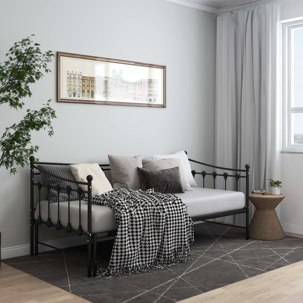 Slaapbank uittrekbaar metaal zwart 90x200 cm is nu te koop bij PeponiXL, paradijselijk wonen!
