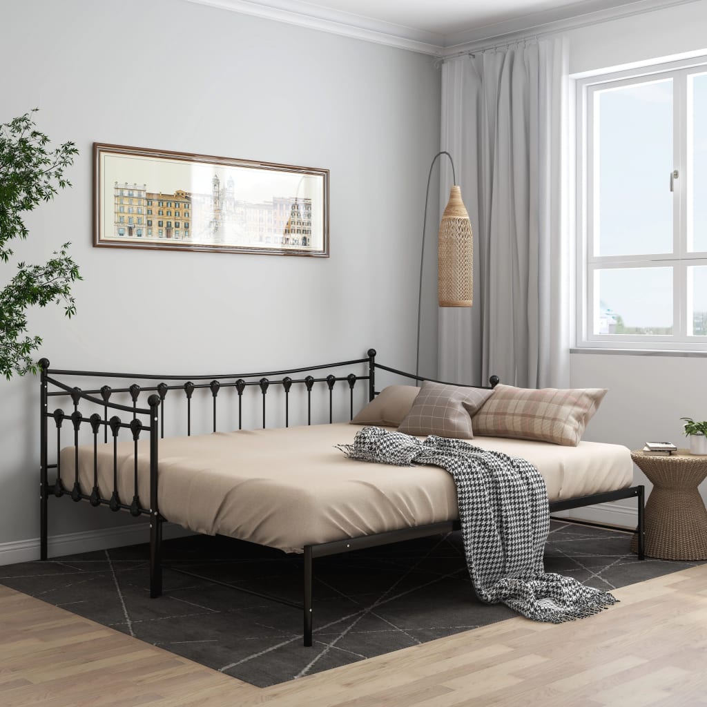 Slaapbank uittrekbaar metaal zwart 90x200 cm is nu te koop bij PeponiXL, paradijselijk wonen!