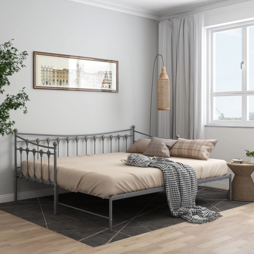 Slaapbank uittrekbaar metaal grijs 90x200 cm is nu te koop bij PeponiXL, paradijselijk wonen!