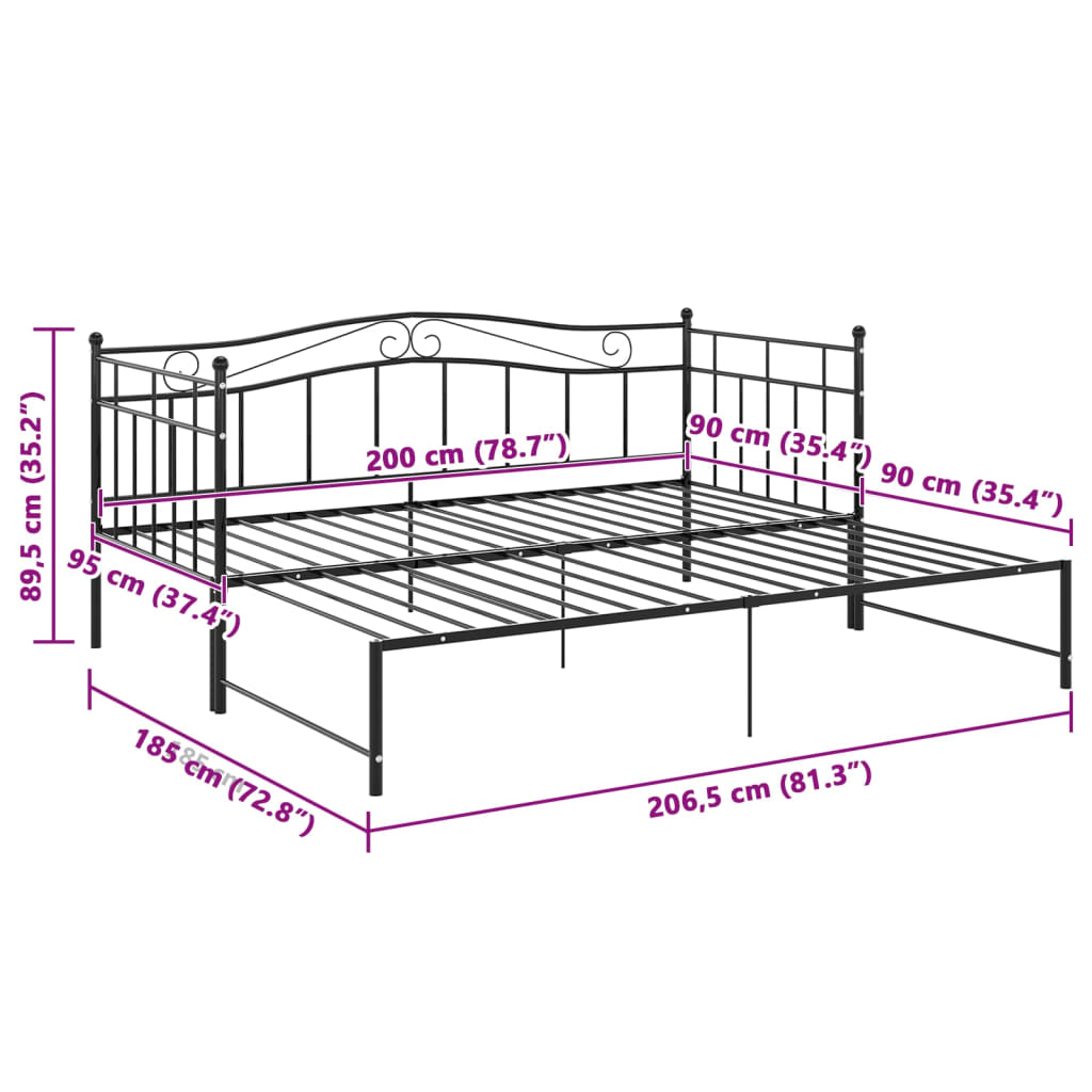 Slaapbank uittrekbaar metaal zwart 90x200 cm is nu te koop bij PeponiXL, paradijselijk wonen!