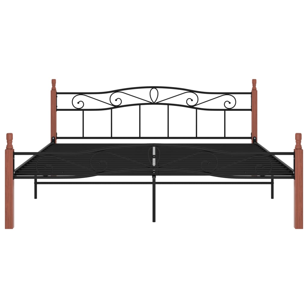 Bedframe metaal en massief eikenhout zwart 200x200 cm is nu te koop bij PeponiXL, paradijselijk wonen!