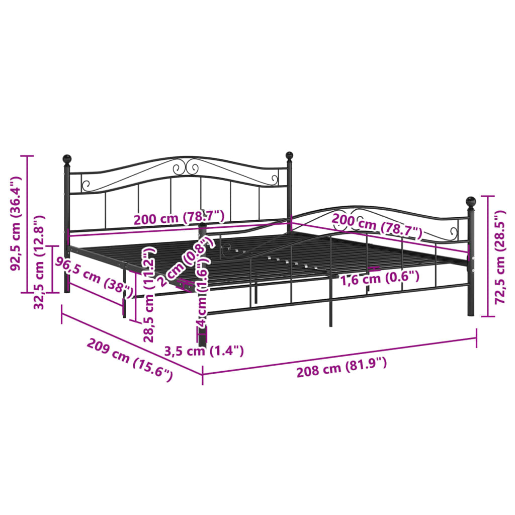Bedframe metaal zwart 200x200 cm is nu te koop bij PeponiXL, paradijselijk wonen!