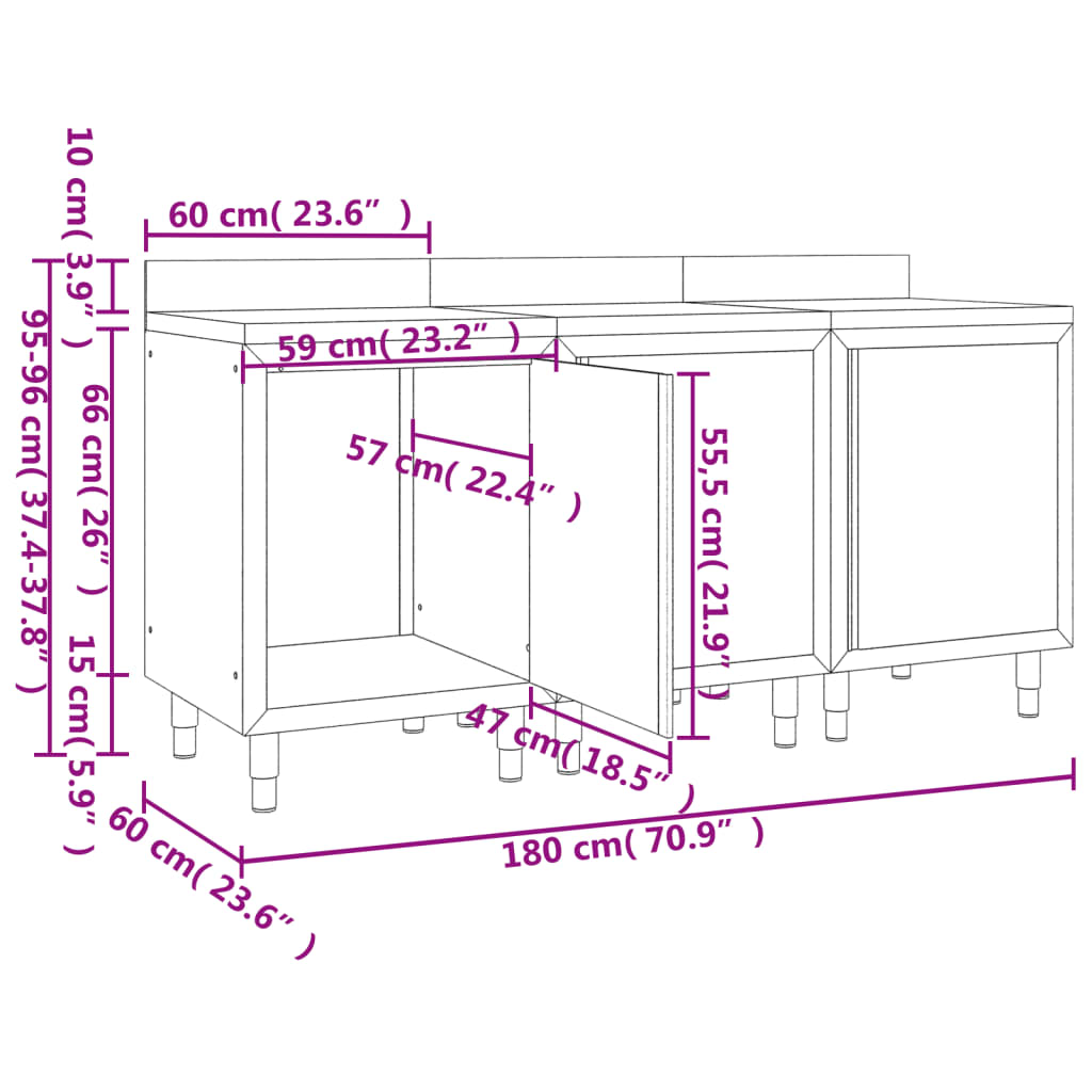 Werktafelkast commercieel 180x60x96 cm roestvrij staal is nu te koop bij PeponiXL, paradijselijk wonen!