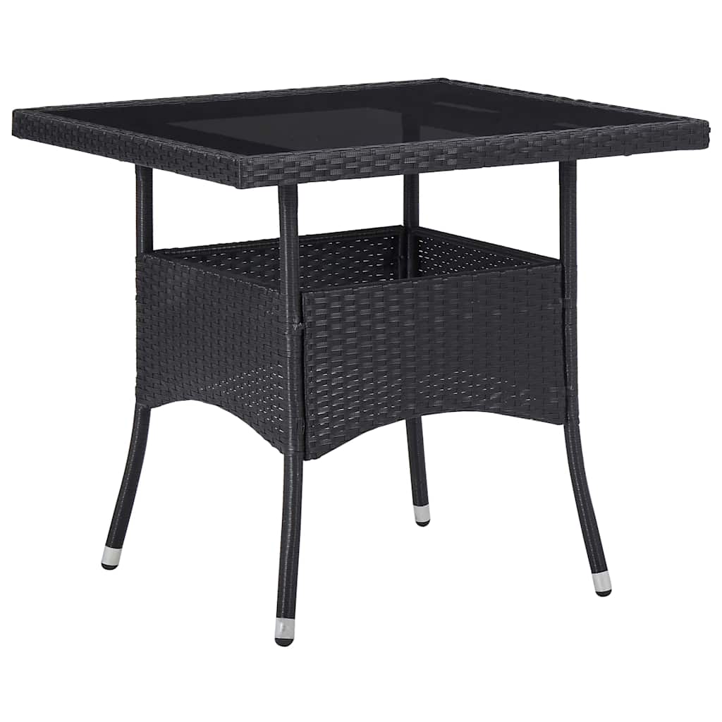 5-delige Tuinset poly rattan en glas zwart