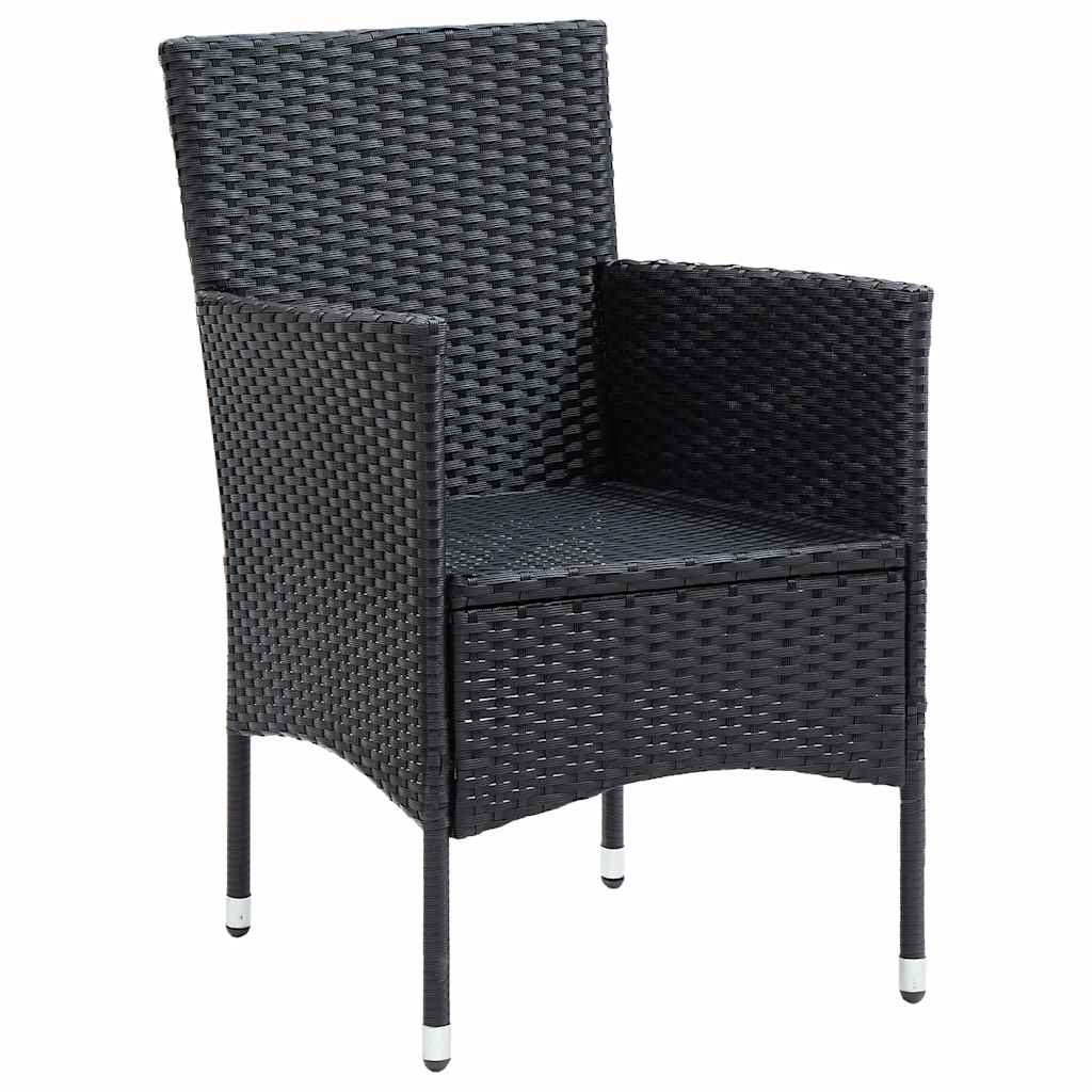 5-delige Tuinset poly rattan en glas zwart