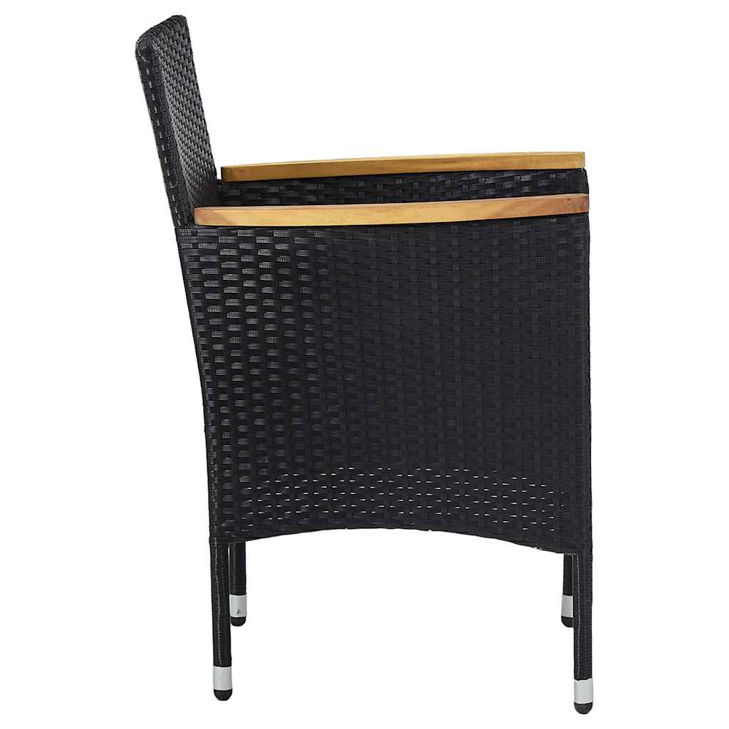 5-delige Tuinset poly rattan en acaciahout zwart