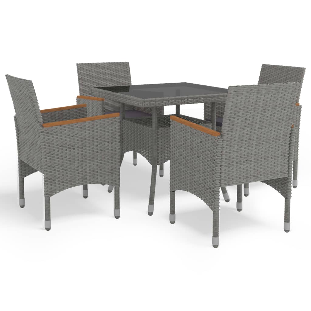 5-delige Tuinset poly rattan en acaciahout grijs