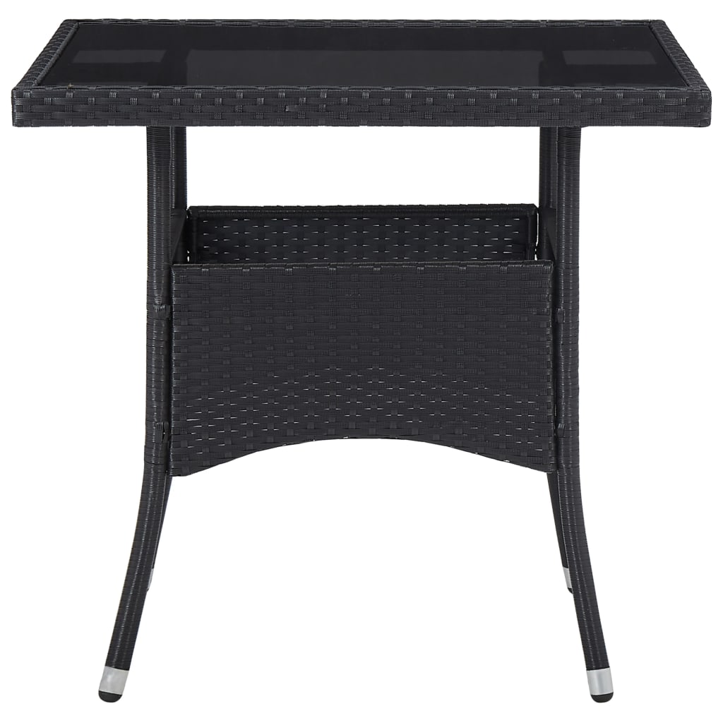 5-delige Tuinset poly rattan en gehard glas zwart