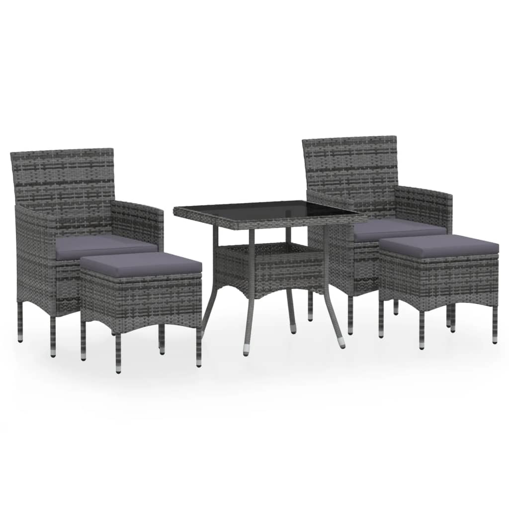 5-delige Tuinset poly rattan en gehard glas grijs is nu te koop bij PeponiXL, paradijselijk wonen!