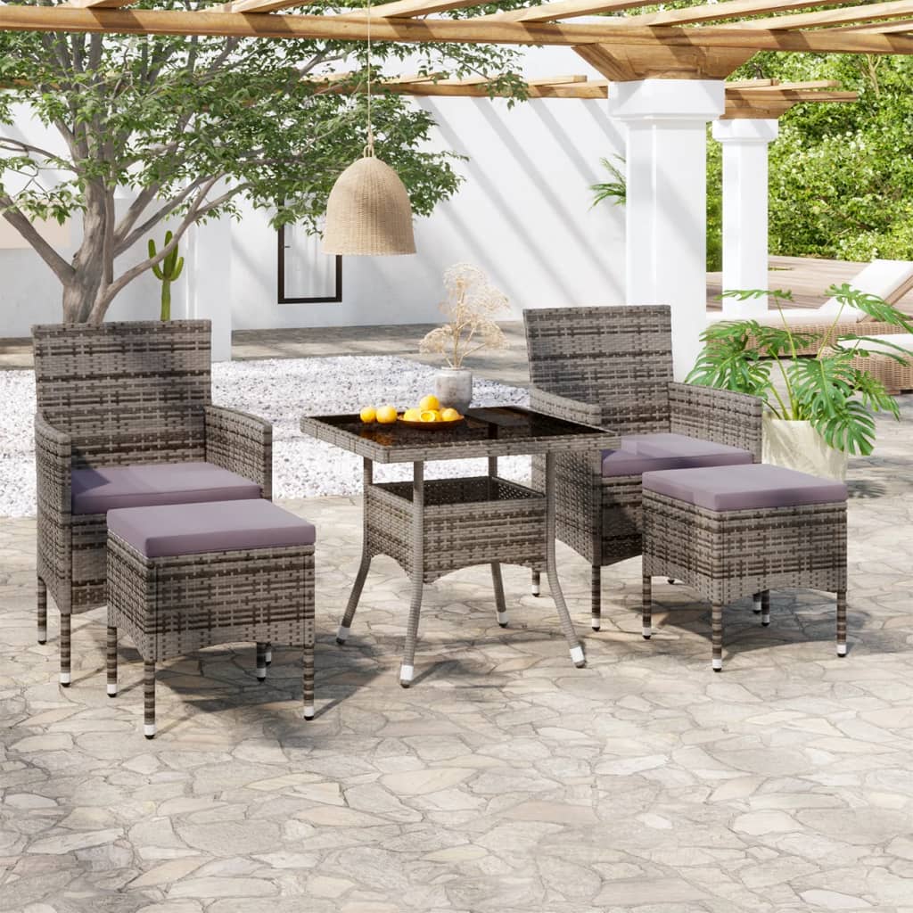 5-delige Tuinset poly rattan en gehard glas grijs is nu te koop bij PeponiXL, paradijselijk wonen!